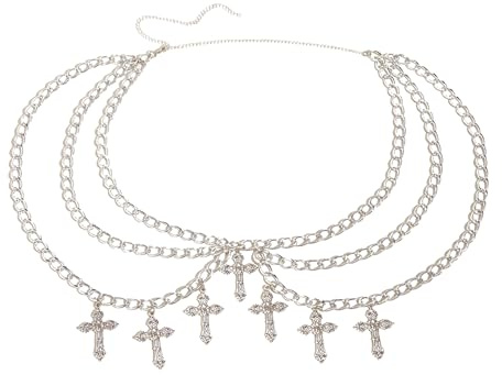 TENGWA Punk Leder Körperkette Vintage Metall Taillenketten 110cm Geschichtet Ketten Punk Taillenketten Gothic Nachtclub Körperzubehör Schmuck für Frauen Festival Outfit