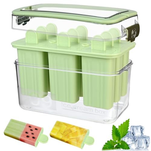 9-Fach Eisformen Eis am Stiel - Eis Formen für Stieleis, Eis Selber Machen, Leicht Zu Lösen mit Stiel und Deckel, Eisförmchen Kinder Bpa Frei DIY Ideen Eiscreme Formen, Wiederverwendbare (Grün)