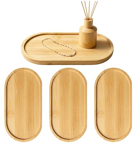 4 Pezzi Vassoi Ovali in Legno di Bambù, Ovale Naturale Mini Vassoio Bamboo