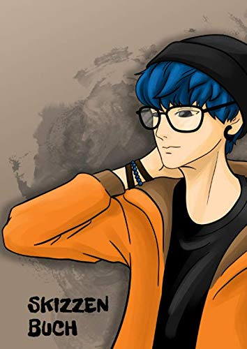 Skizzenbuch: Manga Anime Comic Zeichenbuch Notizbuch Kunst Zeichenblock Studenten Lehrer Illustrator Graphiker Manga Anime Boy Jugendlicher Mit Gläsern
