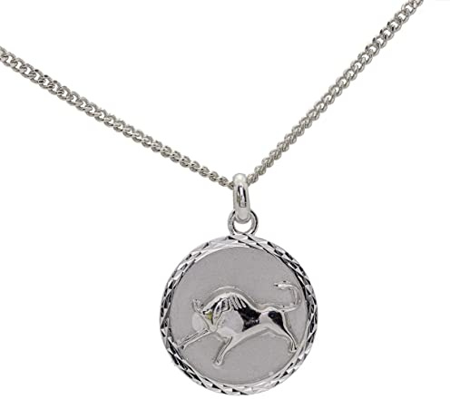 ASCALIDO Collier 50cm | pendentif TAUREAU | médaille zodiac et chaine en argent massif 925 avec boite pour offrir | Gravure personnalisée possible