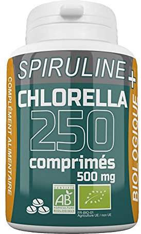 Spiruline + Chlorella Biologique 500mg - 250 Comprimés