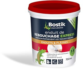 Bostik Enduit de Rebouchage Rebouche Tout Express - Pôt de 700 ml | Rebouche jusqu'à 5 cm Sans Retrait - Intérieur et Extérieur - Séchage Rapide - Pâte Prête à l'Emploi - Blanc