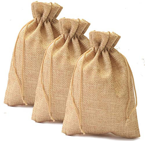 DAHI 25 Pz Sacchetti di Iuta, 13x18 cm Sacchetti Regalo di Juta con Coulisse, Sacchi di Iuta Lino, per Gioielli Feste Bomboniere Matrimonio Natale (Marrone chiaro)