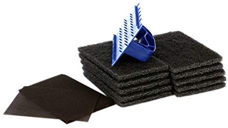 We Can Source It Ltd - 1 Holder with 10 Mesh Screens & 10 Pads Blue Griddle Scourer Cleaning Kit - Heavy Duty Scrubber for Ovens, Grills, BBQs, Pans & Catering Kitchens – Durable & Heat Resistant