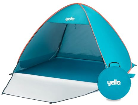 Yello Pop Up Strandzelt | 3-4 Personen mit UPF 50+ UV-Schutz | Premium Strand Sonnenschutz | Einfacher Aufbau | Strand Camping Picknick | Blau