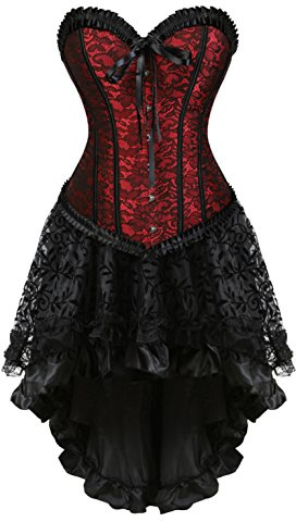 Grebrafan Bustiers Corsets Femme avec Tulle Jupe Cosplay M Rouge
