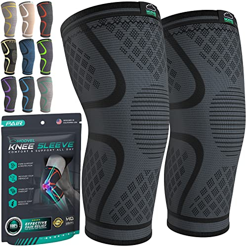 MODVEL Genouillère sport pour Homme et Femme – 2 Pièces Genouillere Ligamentaire Genou, Maintien De Compression Genoux, Genouillères Médicales Pour Arthrose, Course, Soulagement Douleur Genou