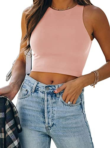 REORIA Canotte Donna Collo Alto Senza Maniche con Retro a Vogatore Rosa S