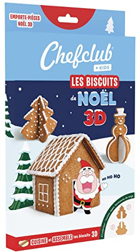 Chefclub Kids - 3D Ausstecher Weihnachten - 8 Teile - Plätzchen ab 4 Jahren | 8 Metall-Ausstechformen - Tannenbaum Haus Schneemann 3D - Rezeptheft - Video QR-Code - Plätzchen backen mit Kindern ab 4
