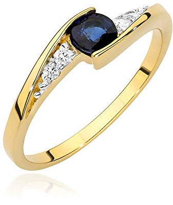 MARKO Damen Verlobungsring aus Gold mit 0,30 Karat Saphir und 0,06 Karat Diamanten, 14 Karat Gold (585) | Goldring mit Box | Goldring für Frauen (Gelbgold, 48 (15.2))
