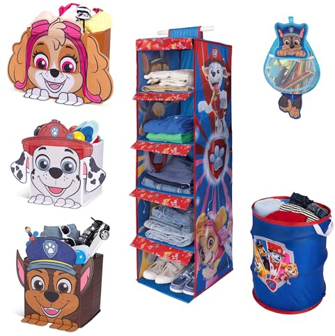 Paw Patrol Kids Storage Room Essentials Décor Combo Pack – Aufbewahrungswürfel, Hängeaufbewahrung, Pop-Up-Korb und Krimskram-Kleiderbügel
