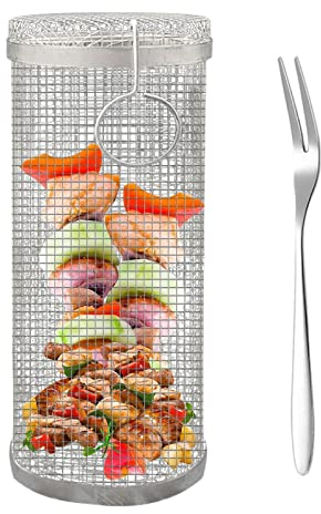 Stronrive Cesta para asador - Pescado Acero Inoxidable para Asar a la Parrilla | Verduras para Barbacoa para Acampar Picnics Fiesta Fin año, Picnics Redondos Herramientas