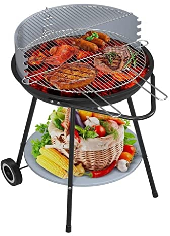 AHTCPO Runde Verstellbare Faltbare Abnehmbare Campinggrills, Tragbarer Abnehmbarer Einfacher Holzkohlegrill Mit 2 Rädern Und 4 Ständern für Kochpicknicks Im Freien