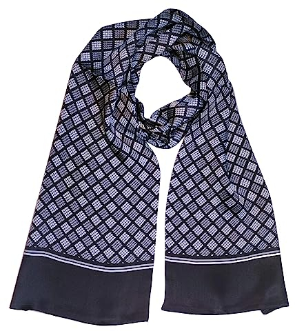 SeaBright Herren Schal Tuch 100% Seide Seidenschal Satin Luxuriös 12 Momme Doppelseitig Tunnel SC-S-BH-2305-1 Schwarz Grau Weiß