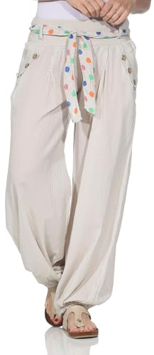 ZARMEXX Haremshose Pumphose mit Gürtel Pluderhose Uni-Farben Ballonhose Aladinhose Harem Hose Sommerhose Yoga One Size (beige, 36-40)