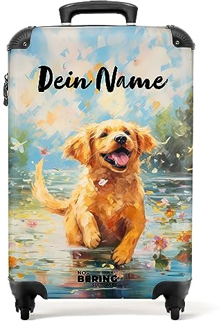 NoBoringSuitcases.com® Fotokoffer personalisiert, Koffer Kinder- 55x40x20cm Handgepäck Trolley, Trolleykoffer Kinder - Trolley Kinder - Hund im bunten Wasser - Leicht - Koffer mit Namen Initialen