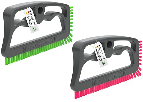 FUGINATOR® Grout Brush Bundle Grey/Green & Grey/Pink - Cleaning Brush for Joint Cleaning in Bathroom, Toilet, Kitchen etc. - Cleaning Wall and Floor Tiles - Handy Brush for Grout and Tiles