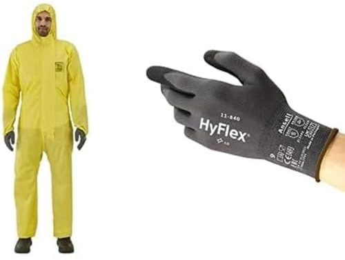 Ansell AlphaTec 2300 Model 132, Combinaison de Travail Jetable, Protection Chimique Type 3/4/5, Tenue Intégrale et Impérméable, Risques Industriels et Mécaniques, Jaune