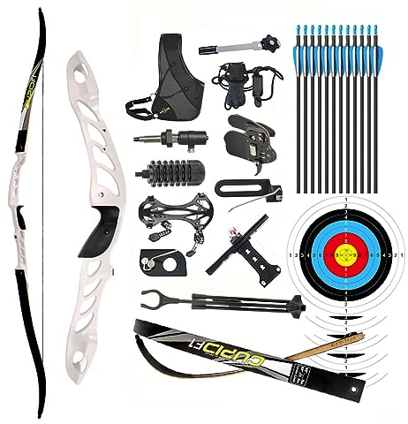 surwolf 68 Bogenschießen Takedown Recurve Bogen 18~38LBS Wettbewerb Recurvebogen Set Erwachsene Wettbewerb Bogen Recurvebogen Sportbogen (22lbs, Weiß Set)
