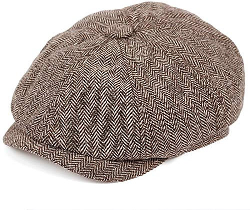 FICORD Schiebermütze Herren Retro Newsboy Caps Herren Achteckige Schirmmützen Schwarze Malerhüte Herbst Winter Baskenmützen Herringbone Schiebermützen, Auburn, Xl58-60Cm