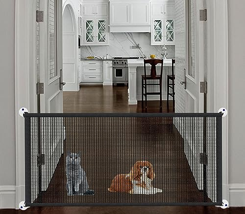 Portable Stair Gate for Dogs Indoor Magic Pet Gates for The House Doorway Upgraded Mesh 180x78cm Safety Puppy Fence Enclosure, Black