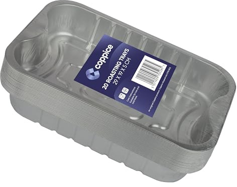 Coppice Strong Aluminium Foil Trays for Baking, BBQ, Roasting, Grilling, & Food Storage | 29cm x 19cm x 5cm | Freezer, Microwave & Oven Safe (20 Trays)