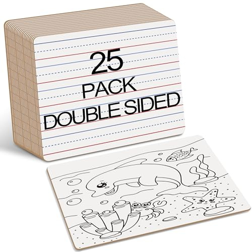 Dry Erase Boards 25 Pack, Double Sided Small Whiteboards with Lines for Kids, Students, Teacher & Classroom Pack, 9x12 Mini Individual White Boards Lined for Writing Math English Practice