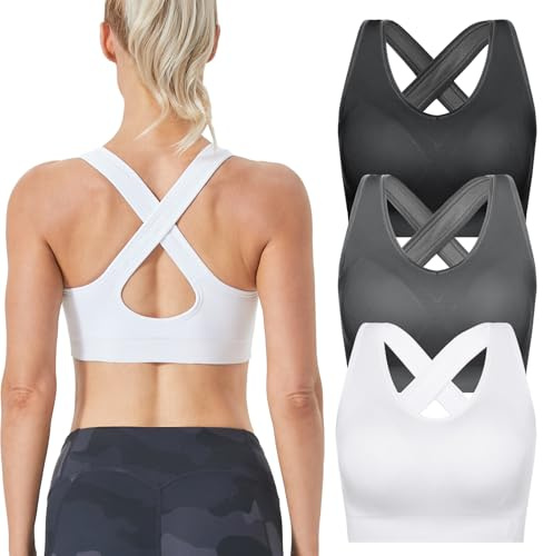 FITTIN Sports Bras for Women Padded: Seamless Cross Back Bras Pack for Workout Yoga
