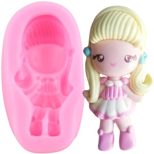 XMOLDNMS Molde de silicona para fondant de niña, muñeca, caramelo y chocolate, para decoración de tartas y cupcakes, arcilla polimérica y pasta de goma