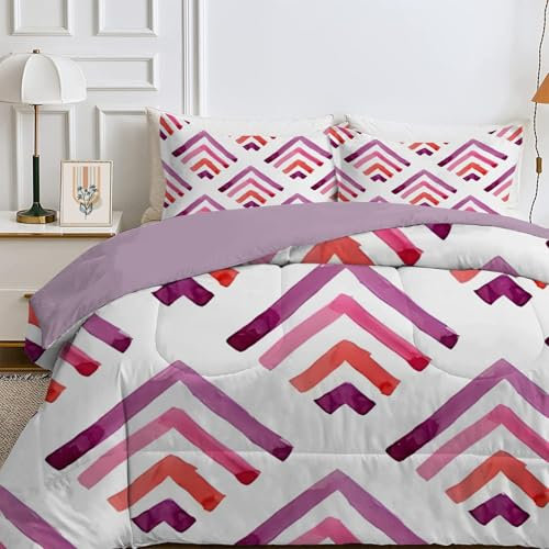 Qiwagu Bettdecke 135x200 4 Jahreszeiten, Wende Lila Streifen Steppdecke Waschbare, Bettdecke ohne Bezug Nutzbar, Leicht Weiche Schlafdecke 200GSM, Ganzjahresdecke Weiß mit 1 Kissenbezug (ohne Kissen)