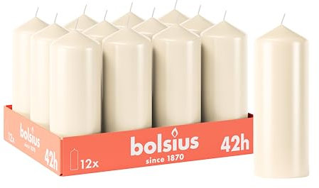 Bolsius Candele a colonna lisce – Bordeaux – Confezione da 12 – 15 x 6 cm – Durata di combustione 42 ore – non profumate – Contiene cera vegetale naturale