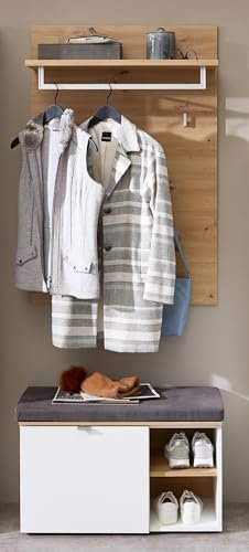 möbelando Garderoben-Set >Bari< (2-teilig) Weiss matt/Eiche - 78x200x38cm (BxHxT)