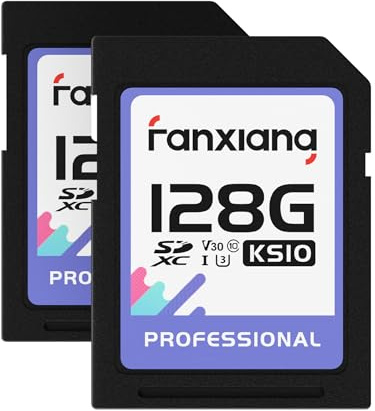 fanxiang Tarjeta SD Card Tarjeta SD 128GBx2 Tarjeta de Memoria Memory Card, UHS-I U3/V30/A2 Lectura/Escritura 95/45(MB/s) Compatible con Cámara Sony Canon Nikon 4K Cámara Pro Serie -KS10