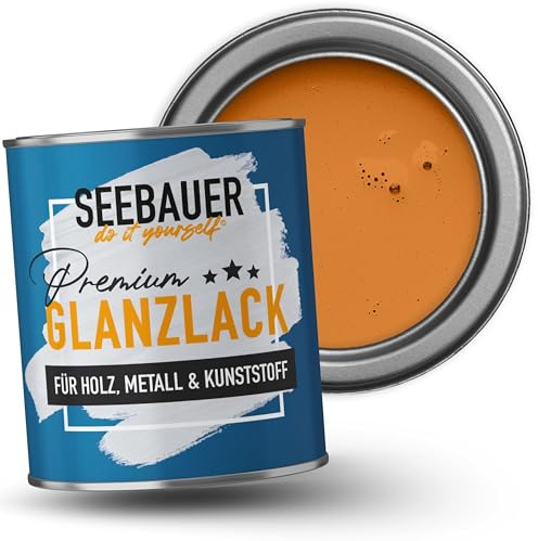 SEEBAUER diy Glanzlack Orange 750ml für Innen & Außen (No. 512 Tropical Taste) Möbelfarbe ohne Schleifen - Hybrid-Lack für Holz, Metall & Kunststoff - Holzlack, Möbellack hohe Deckkraft