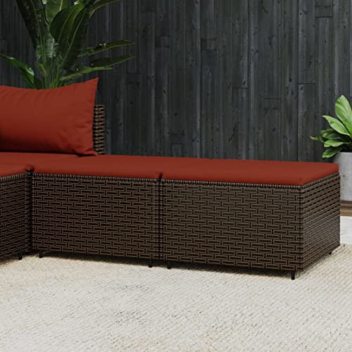 Xichuzi Gartenhocker mit Kissen 2 STK Gartenhocker, Balkon Hocker, Fusshocker Garten, Hocker Garten, Fußhocker Für Sessel, Gartenmöbel Hocker, Braun Poly Rattan