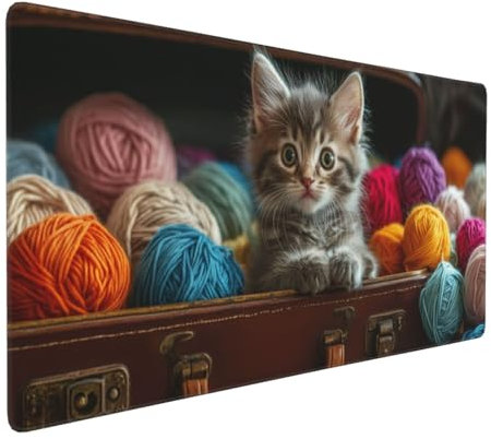 Gaming Mauspad XXL Katze Mousepad 1000x500x4mm Tier Verlängertes Mauspad Schreibtischauflage,Genähte Kanten Mauspad,Verbessert Präzision und Geschwindigkeit Wasserdicht Geeignet für Büro und Spiele