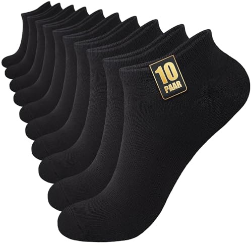 Niorasen Calcetines Tobilleros Hombre Mujer 10 Pares - Algodón Transpirable Verano, Calcetines Cortos Deporte Antiampollas, Ultraligeros para Casa, Trabajo, Uso Diario, Negros 43-46