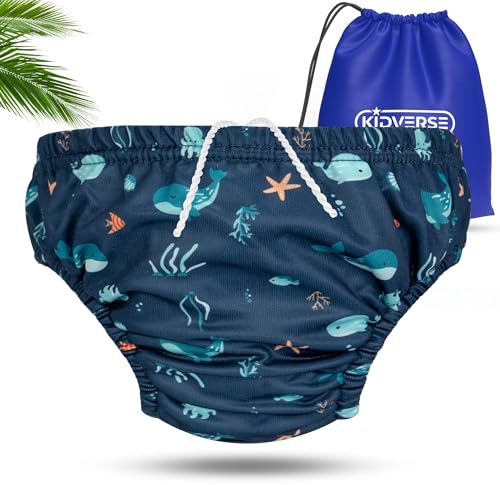 KIDVERSE Schwimmwindel Baby Badehose ab 6 bis 12 Monate - Hautfreundliche Schwimmwindeln wiederverwendbar & saugstark - Badewindel Baby Schwimmhose inklusive Tragetasche