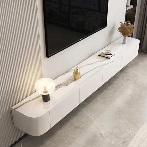 Btsunotr Schwebender TV-Ständer schwebender TV-Schrank Holz-Aufbewahrungsschrank unter dem TV modernes Entertainment-Unit mit 3/4 Stauraum Konsolen-Entertainment-Regal (White Texture, 140cm)
