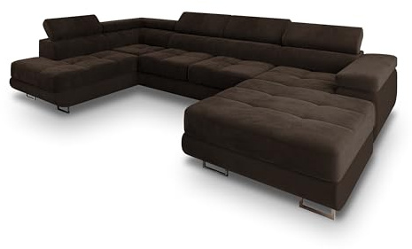 Masseno Ecksofa CASONE L-S mit Schlaffunktion U-Form, Sofa mit Bettkasten, Wohnzimmersofa, Couch, Soffa, Bettsofa, Couchgarnitur- Braun, Monolith 29