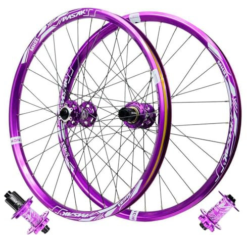 LPYDWZ 24 Zoll Fahrrad Laufradsatz Aluminiumlegierung 26/27,5/29 Zoll, Doppelwandige Felge Scheibenbremsnabe Abgedichtete Lager Violette MTB Fahrradräder Felge for 7–12 Gänge(Thru AXLE,24 INCH)