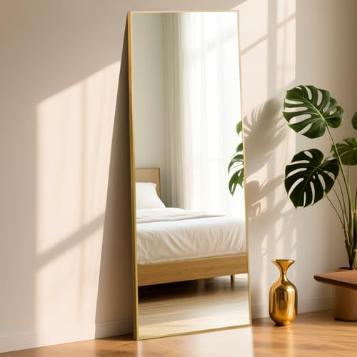 ABXMAS Ganzkörperspiegel mit Aluminium Rahmen 165x60cm Gold, Hängend, Stehend, Kippbar Standspiegel, Groß Wandspiegel für Wohn-, Schlaf- und Ankleidezimmer Spiegel