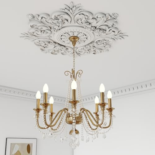 Nuanchu 28'' Large PU Ceiling Medallion Combination Decorative 2.36'' ID French Style Chandelier Base Ceiling Medallion for Light Fixtures Victorian Rosette Light Covers for Chandeliers(Classic)