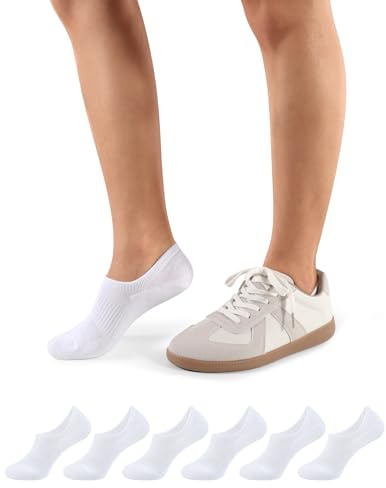 Closemate 6 Par No Show Sneakers Strumpor Kvinnor Osynliga Casual Strumpor Bomull Löpning Anti-halk Silikonränder 6Vit S