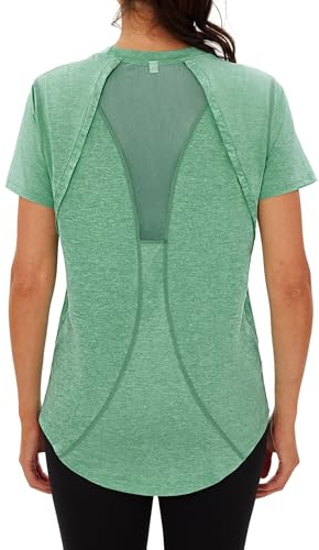 Wayleb T-Shirt Sportiva da Donna Girocollo Magliette Manica Corta T Shirt Sport Tinta Unita Sport Traspirante Maglietta per Palestra Corsa Yoga Trekking Running, Frutta Verde XXL
