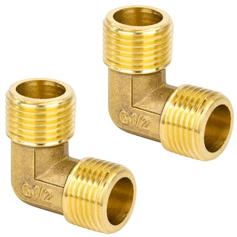 Connettori a Gomito in Ottone, 2 Pezzi 1/2 Maschio a 1/2 Maschio Filettatura Raccordi per Tubi a Gomito a 90 Gradi per Acqua, Connessione, Conversione