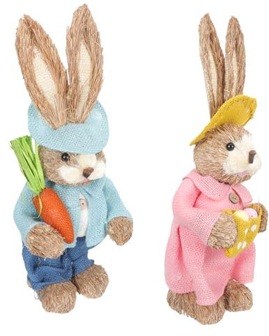 HOMOCONO 2stücke Osterhase Dekoration Aus Stroh Handgefertigt in Hasenform Tischdeko Für Ostern Natürliche Garten-Dekorationen