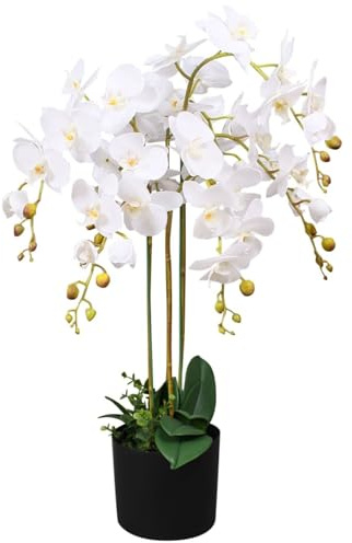 GecheerPlanta de orquídea Artificial con macetero Blanca 75 cm
