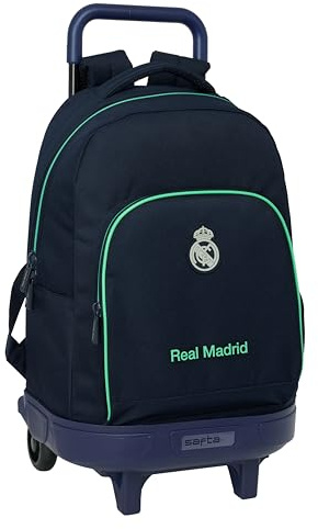 Real MADRID 2: a UTRUSTNING 25/26 - Stor ryggsäck med hjul, kompakt, avtagbar, idealisk för barn i olika åldrar, bekväm och mångsidig, kvalitet och styrka, 33 x 22 x 45 cm